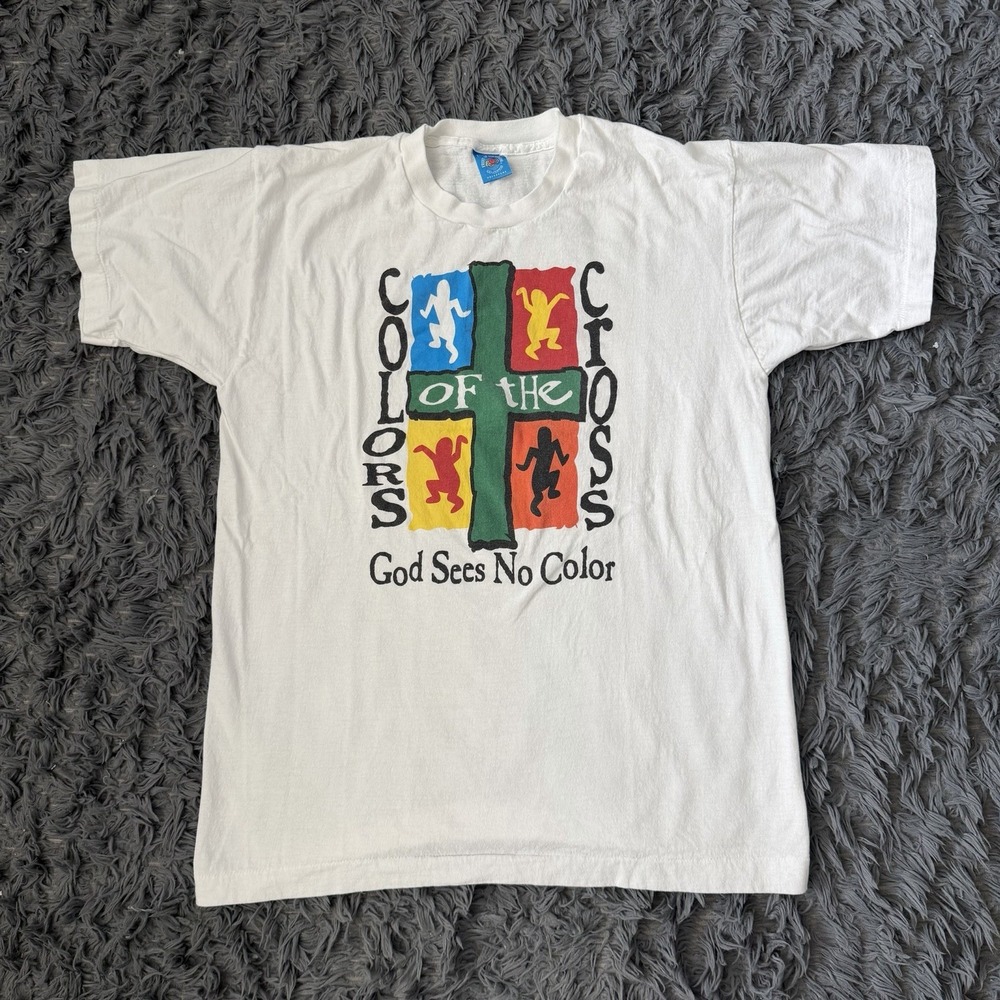 Vintage 90s Color Of The Cross Jesus Christian Shirt Men's Size Large USA Single